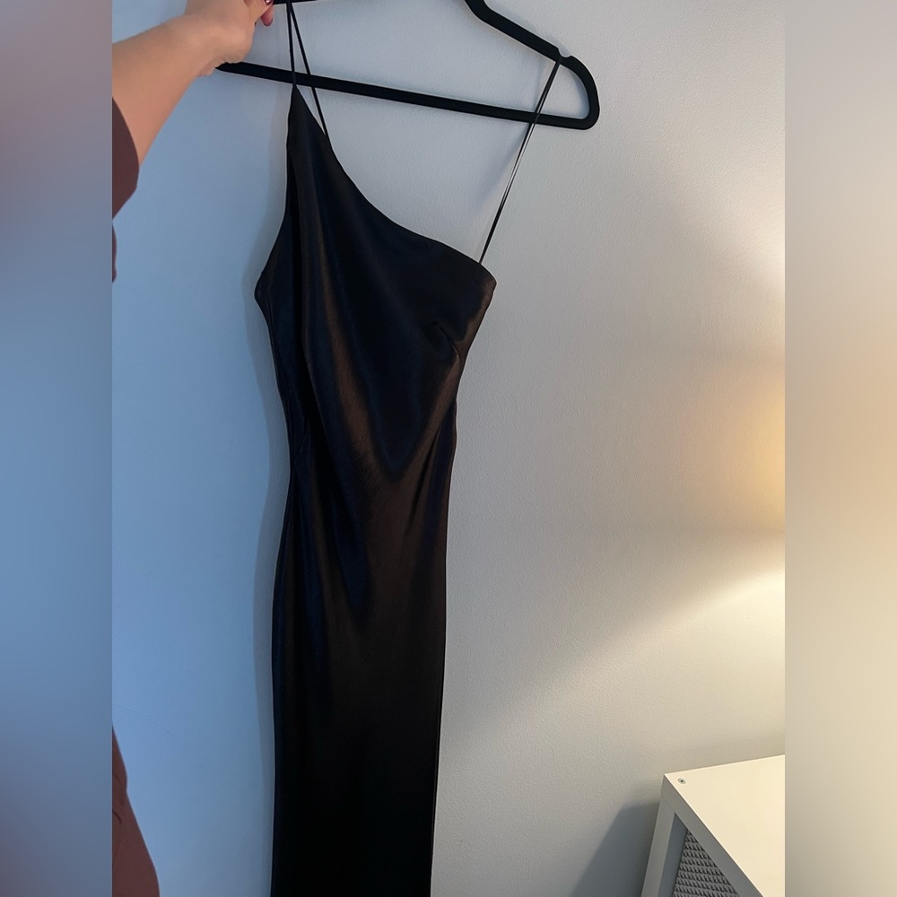 One-shoulder Black Satin Gown by VAMP